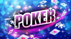 83f69596-b216-11e9-a0f6-3ebc7820c324 Pink poker letters with blue casino icon background