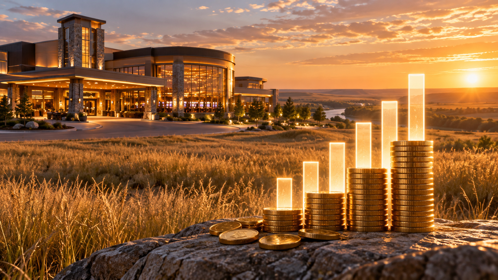Editorial illustration about Nebraska casino revenue, United States casino and gambling news, and source documents