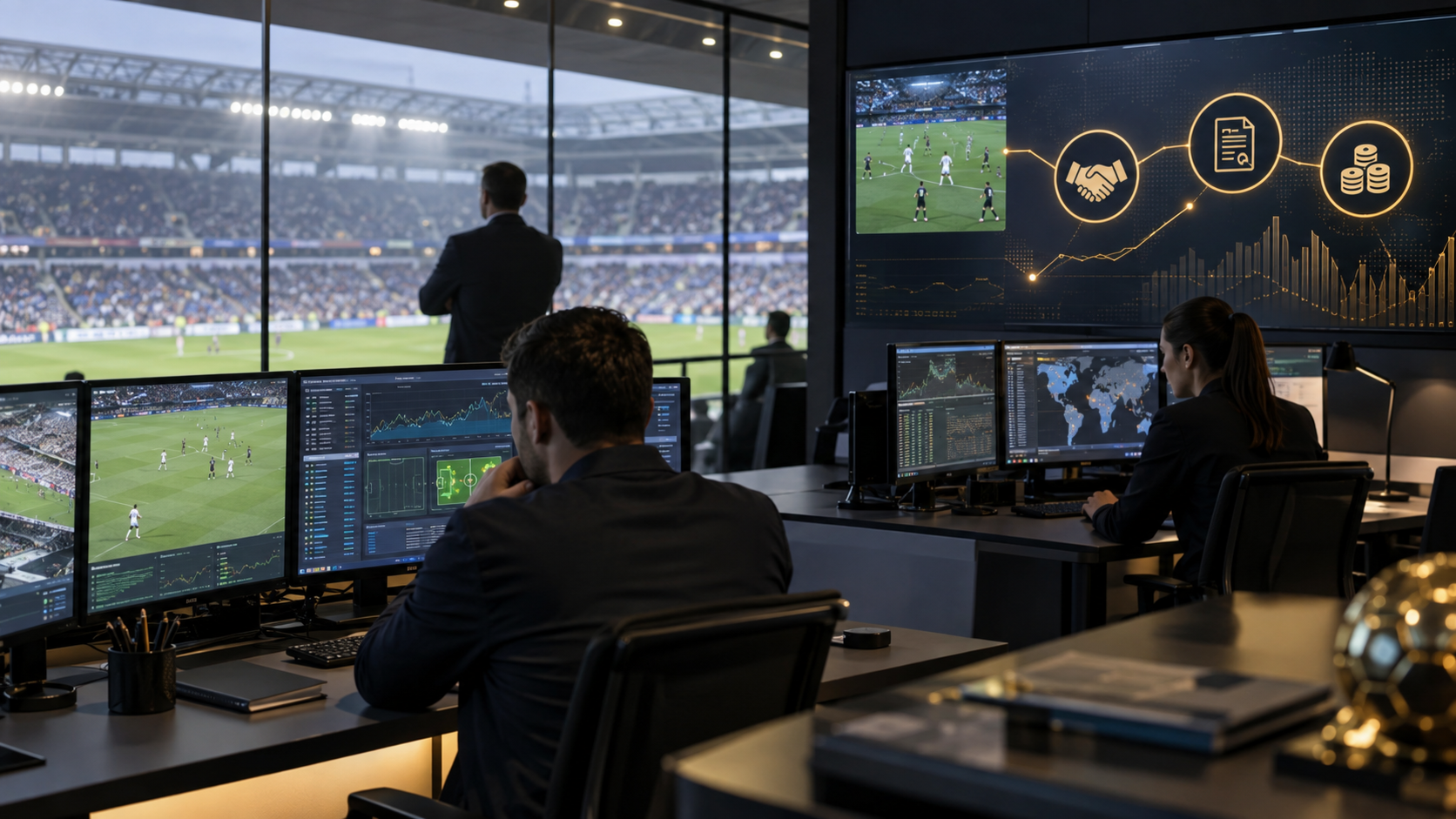 Editorial illustration of NFL integrity oversight, prediction markets, and sports partnerships