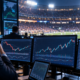 Editorial illustration of sports-betting financial markets and prediction-market spending